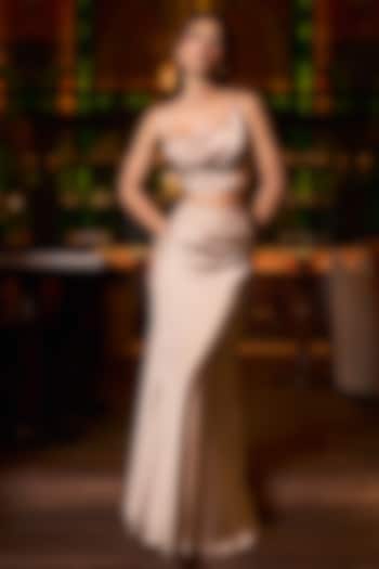 Champagne & Taupe Satin Skirt Set by Babita Malkani at Pernia's Pop Up Shop