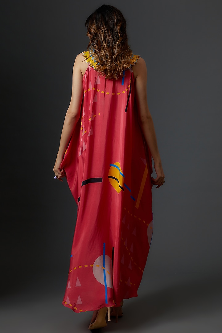 Pink Crepe Printed & Embellished Maxi Cocktail Dress by Babita Malkani at Pernia's Pop Up Shop
