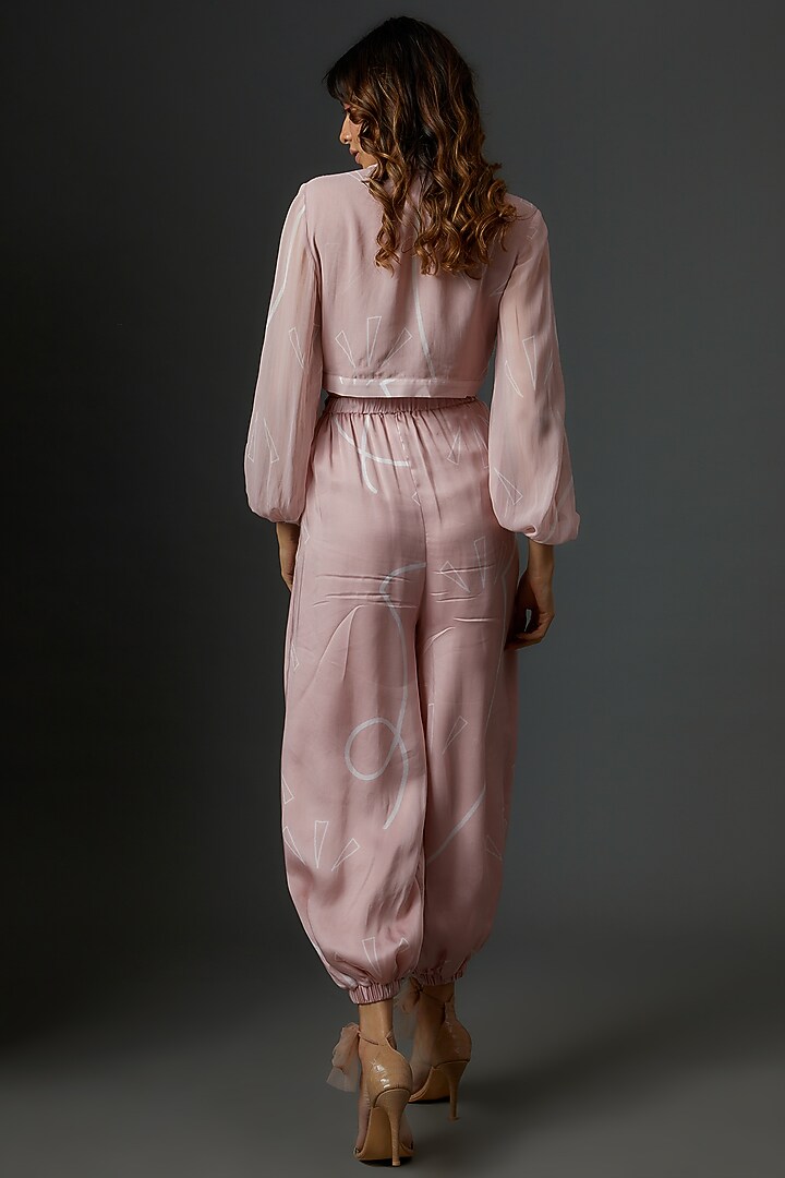 Pink Georgette & Satin Embroidered Pant Set by Babita Malkani at Pernia's Pop Up Shop