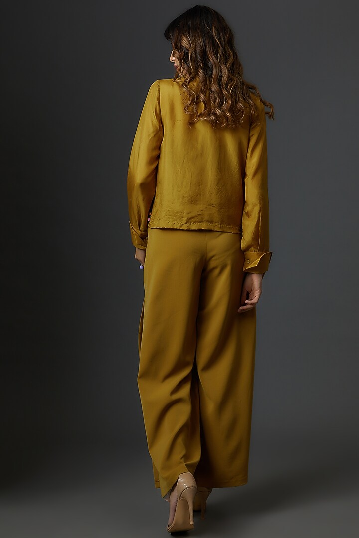 Olive Habutai Silk Embroidered Jacket Set by Babita Malkani at Pernia's Pop Up Shop