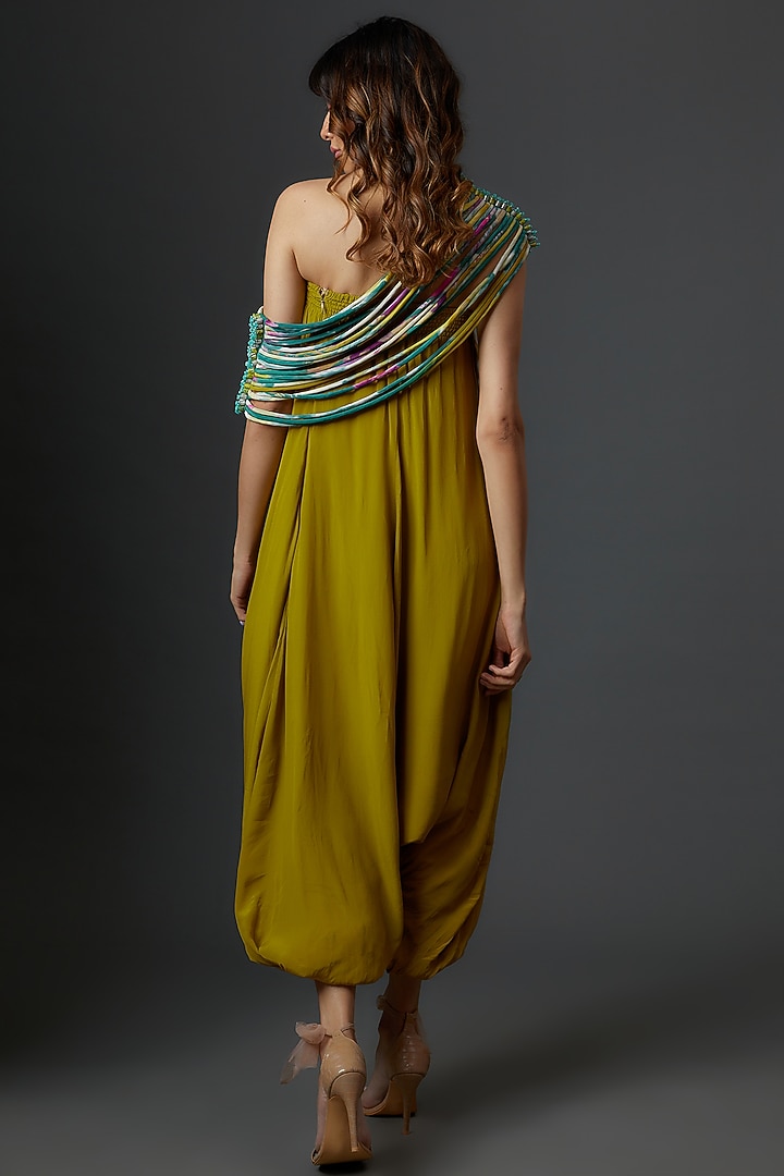 Green Crepe Printed & Embroidered Jumpsuit With Throw by Babita Malkani at Pernia's Pop Up Shop