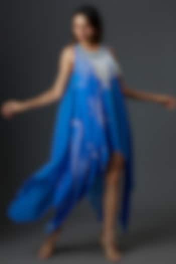 Azure Blue Crepe & Georgette Embroidered Dress by Babita Malkani