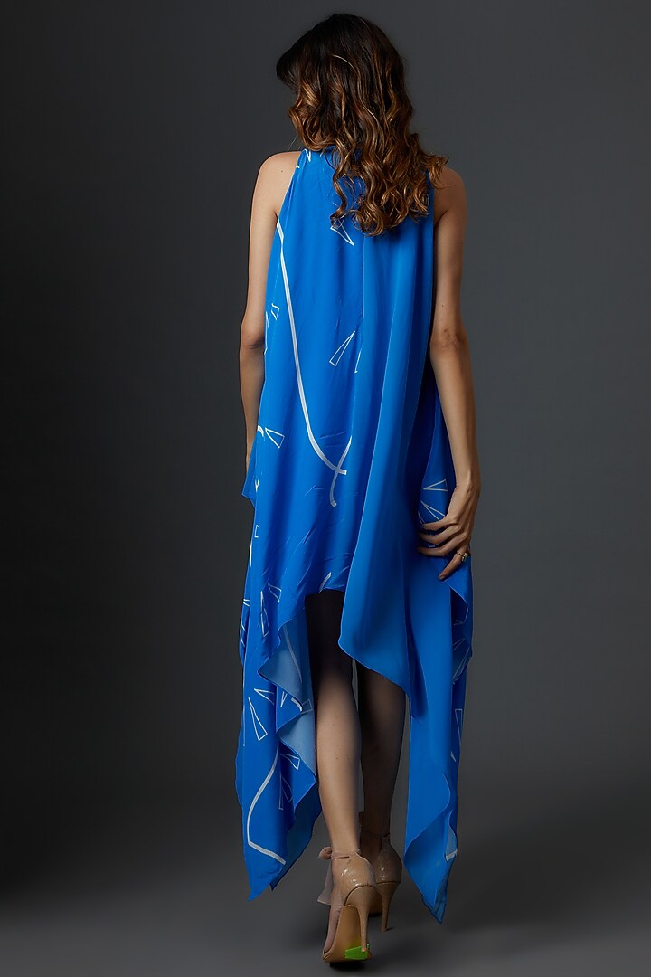 Azure Blue Crepe & Georgette Embroidered Vacation Dress by Babita Malkani at Pernia's Pop Up Shop