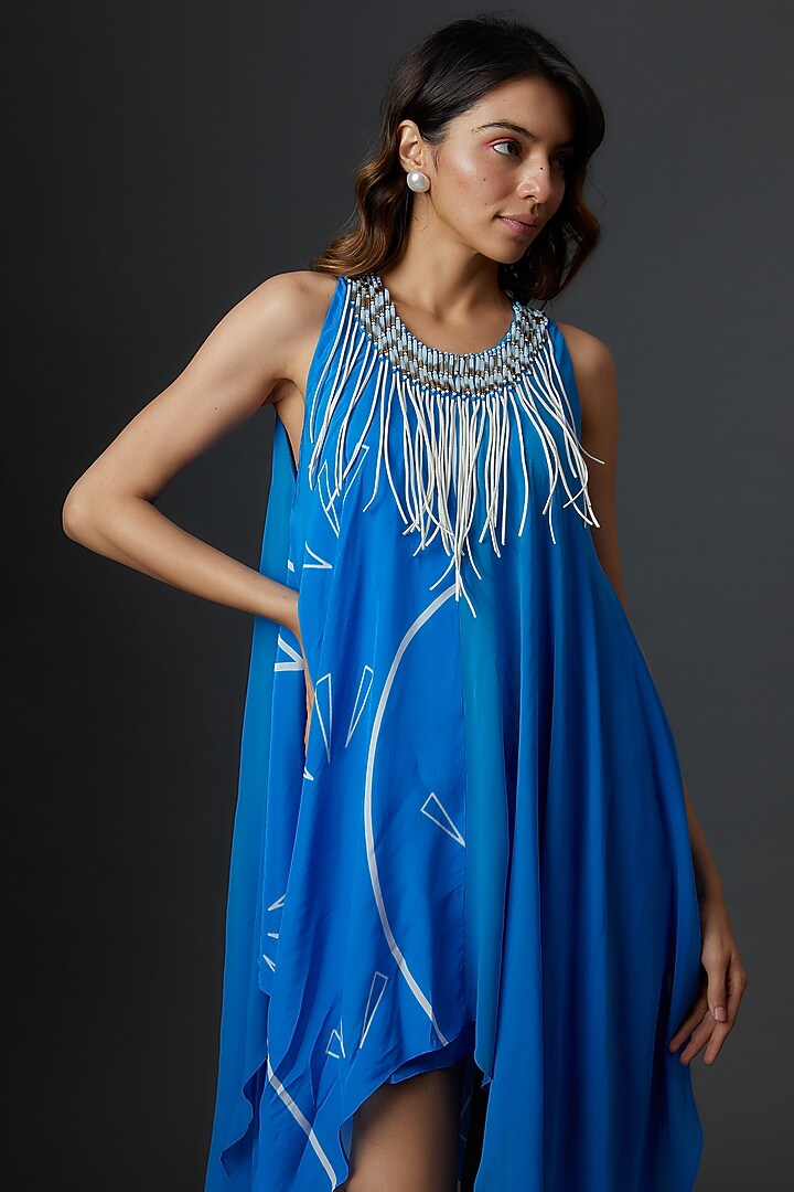Azure Blue Crepe & Georgette Embroidered Vacation Dress by Babita Malkani at Pernia's Pop Up Shop