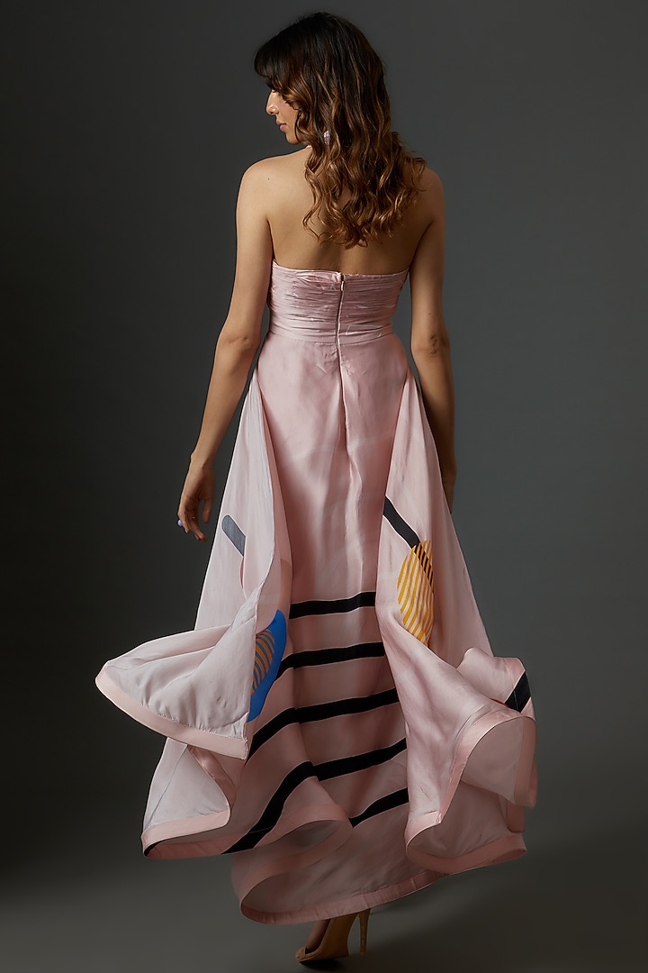Pink Satin Printed Cocktail Dress by Babita Malkani at Pernia's Pop Up Shop