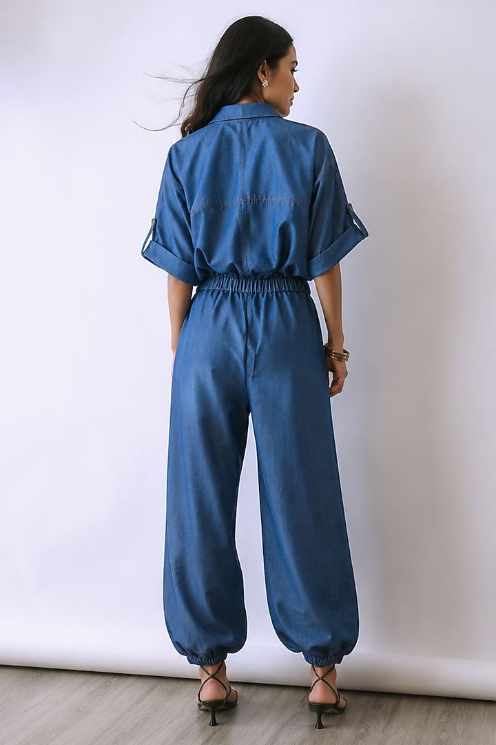 Riviera Blue Chambray Denim Metallic Embellished Co-Ord Set by Babita Malkani at Pernia's Pop Up Shop
