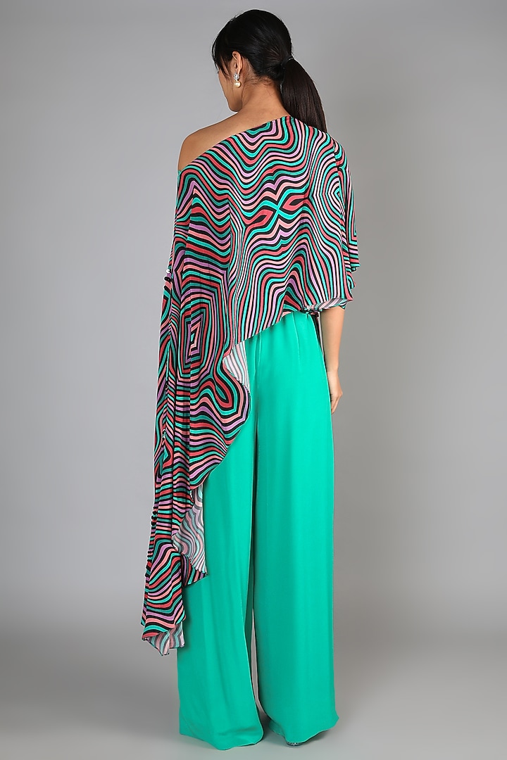 Mint Green Crepe Jumpsuit With Cape For Girls by Babita Malkani - Kids at Pernia's Pop Up Shop