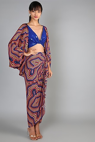 Multi-Colored Printed Draped Skirt Set For Girls by Babita Malkani - Kids