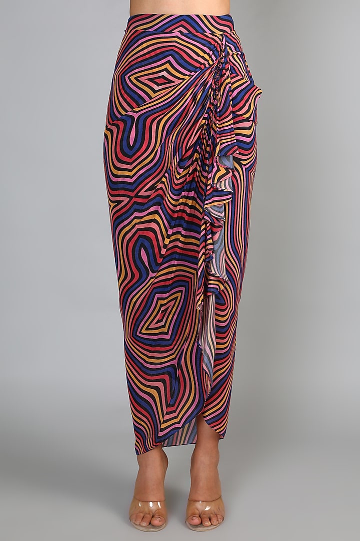 Multi-Colored Printed Draped Skirt Set For Girls by Babita Malkani - Kids at Pernia's Pop Up Shop