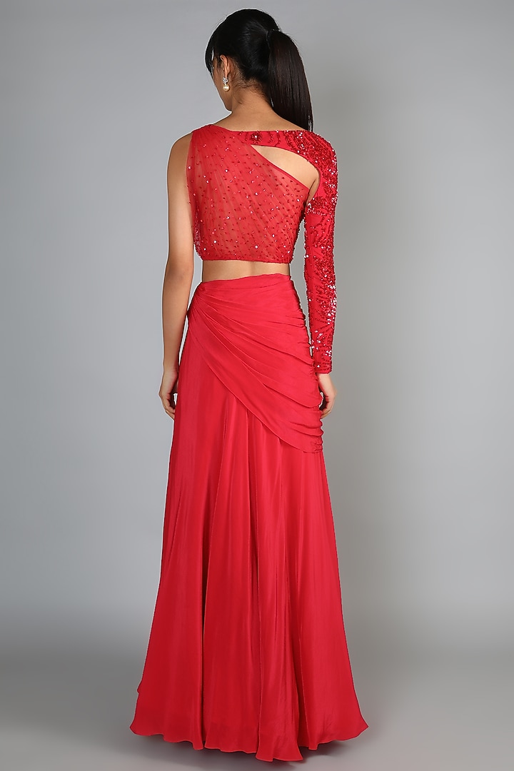 Red Embroidered Lehenga Set For Girls by Babita Malkani - Kids at Pernia's Pop Up Shop
