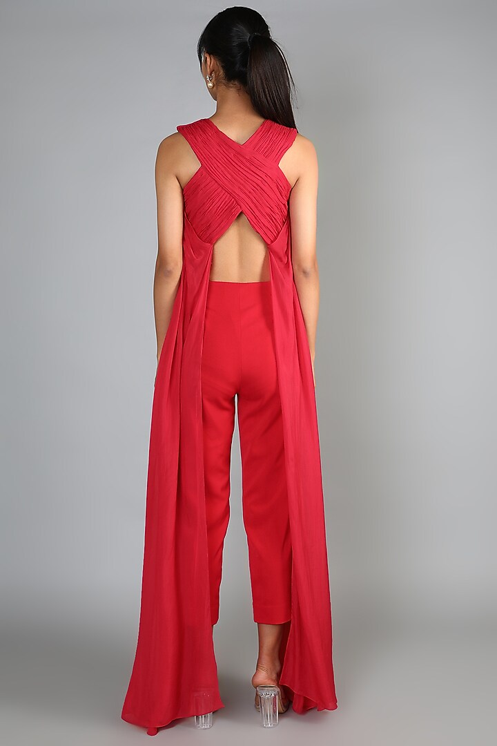 Red Italian Crepe Pant Set For Girls by Babita Malkani - Kids at Pernia's Pop Up Shop
