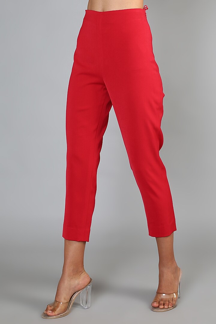 Red Italian Crepe Pant Set For Girls by Babita Malkani - Kids at Pernia's Pop Up Shop