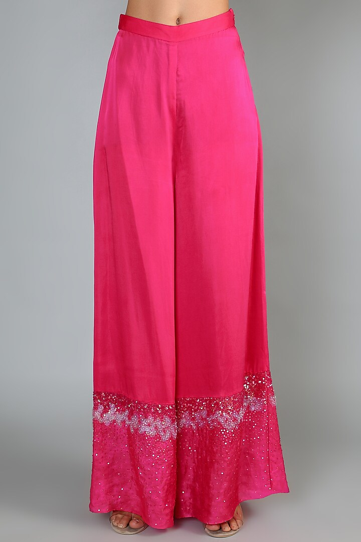 Fuchsia Embroidered Pant Set For Girls by Babita Malkani - Kids at Pernia's Pop Up Shop