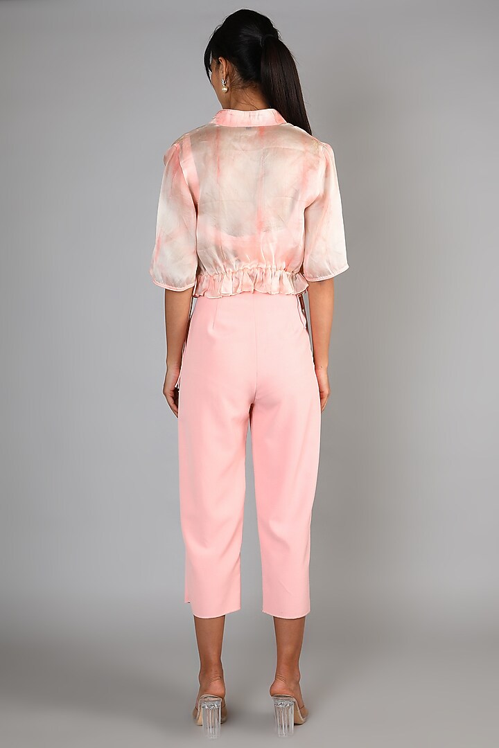 Peach Crepe Cropped Pant Set For Girls by Babita Malkani - Kids at Pernia's Pop Up Shop