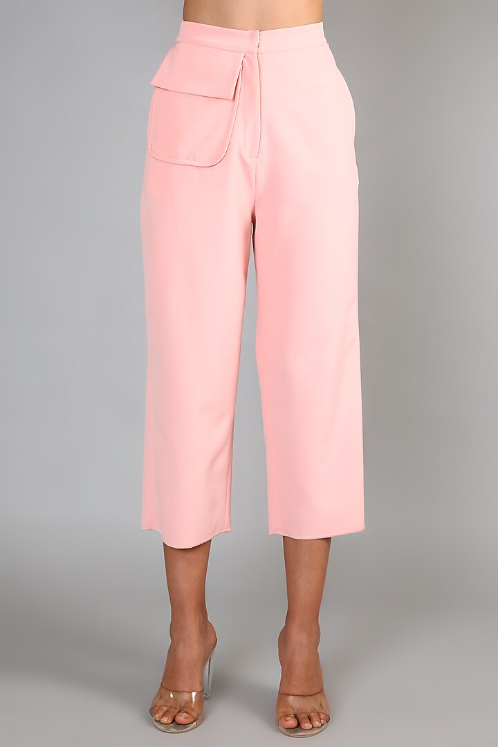 Peach Crepe Cropped Pant Set For Girls by Babita Malkani - Kids at Pernia's Pop Up Shop