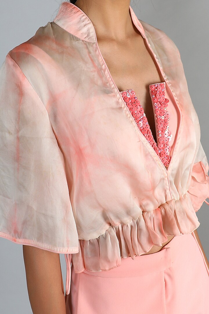 Peach Crepe Cropped Pant Set For Girls by Babita Malkani - Kids at Pernia's Pop Up Shop