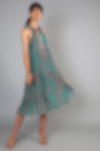 Mint Green Crepe Printed Midi Dress For Girls by Babita Malkani - Kids