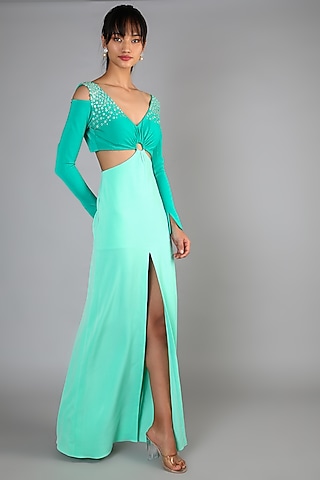 Mint Green Crepe Gown For Girls by Babita Malkani - Kids