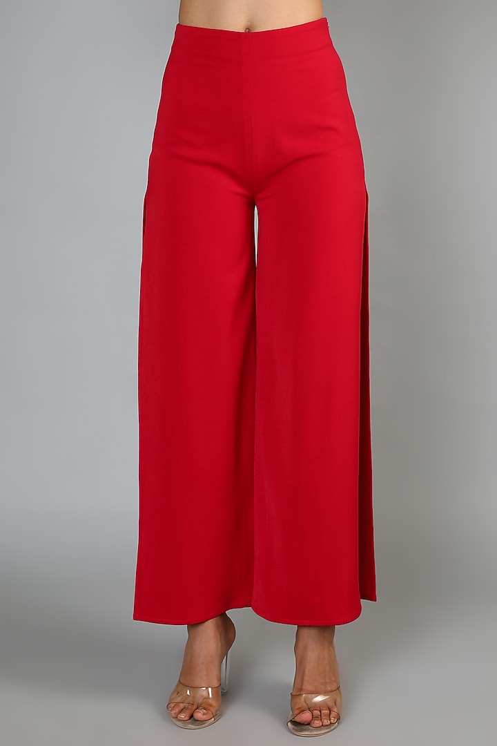 Red Italian Crepe High Slit Pant Set For Girls by Babita Malkani - Kids at Pernia's Pop Up Shop