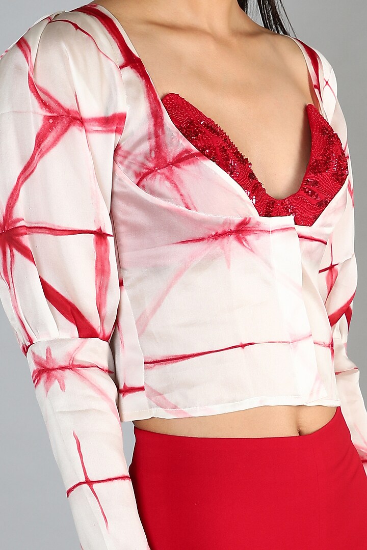 Red Italian Crepe High Slit Pant Set For Girls by Babita Malkani - Kids at Pernia's Pop Up Shop