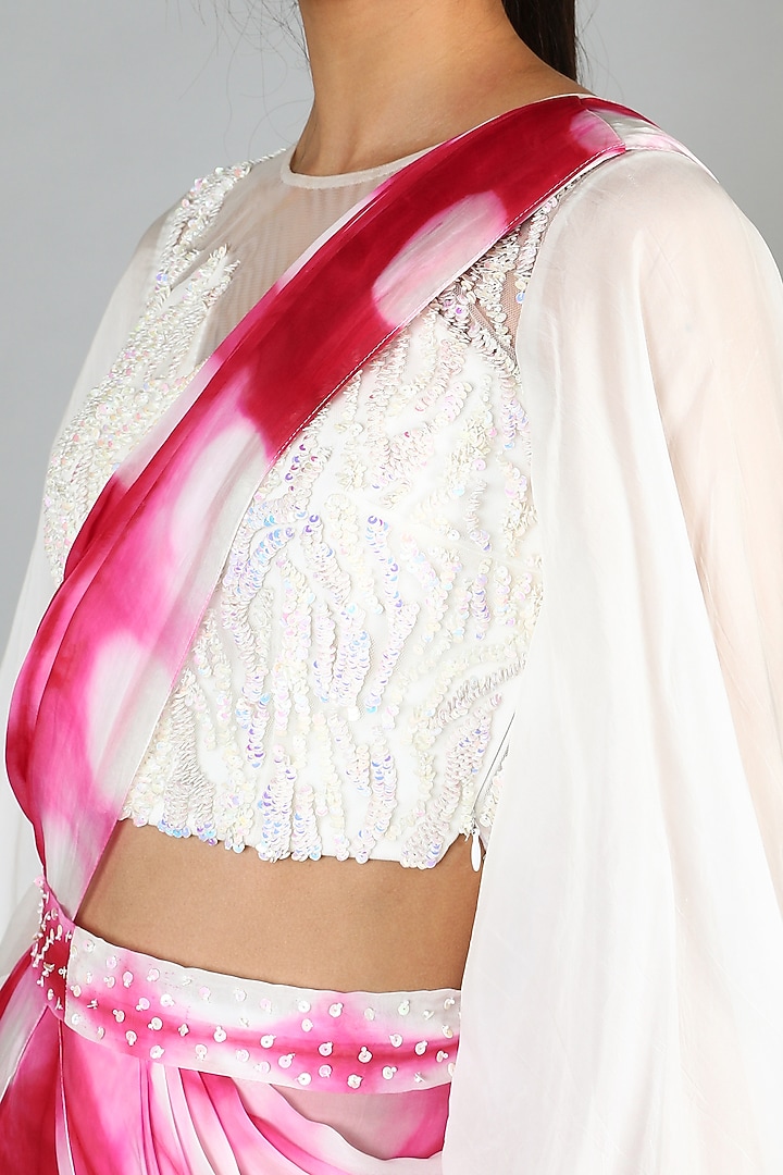 Red Crepe Draped Lehenga Saree For Girls by Babita Malkani - Kids at Pernia's Pop Up Shop