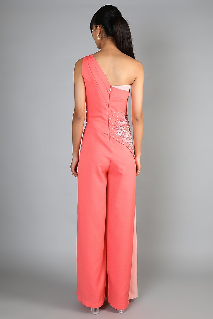 Peach Embroidered Draped Jumpsuit For Girls by Babita Malkani - Kids at Pernia's Pop Up Shop