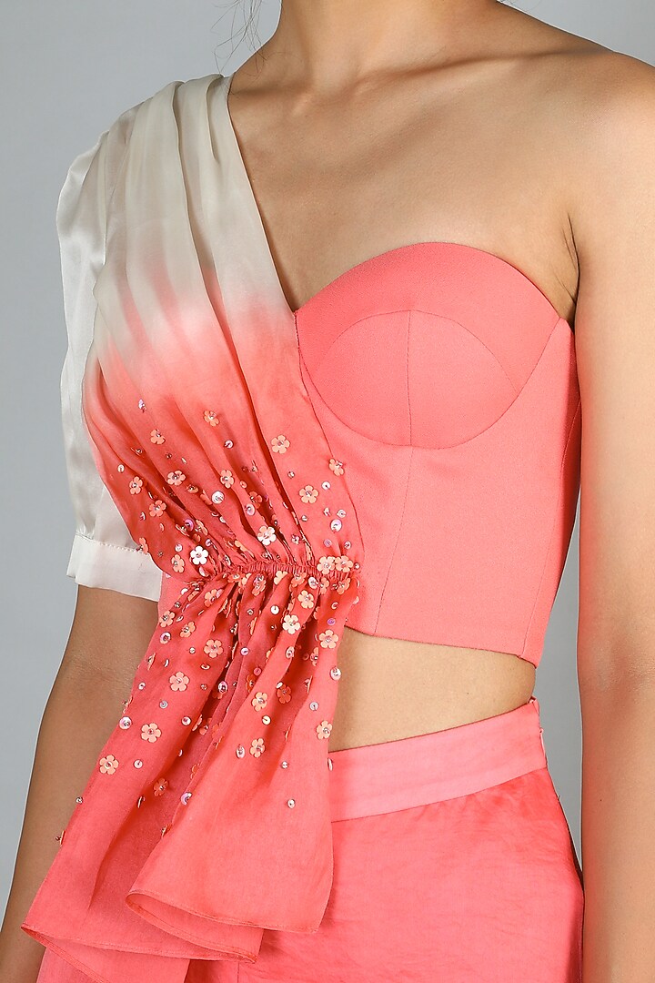 Peach Crepe Pant Set With Bustier For Girls by Babita Malkani - Kids at Pernia's Pop Up Shop