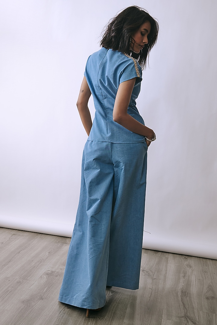 Ice Wash Denim Metallic Embellished Co-Ord Set by Babita Malkani at Pernia's Pop Up Shop