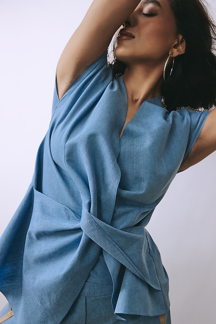 Ice Wash Denim Metallic Embellished Co-Ord Set by Babita Malkani at Pernia's Pop Up Shop