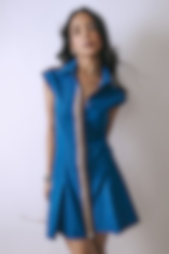 Riviera Blue Denim Embellished Shirt Summer Dress by Babita Malkani at Pernia's Pop Up Shop