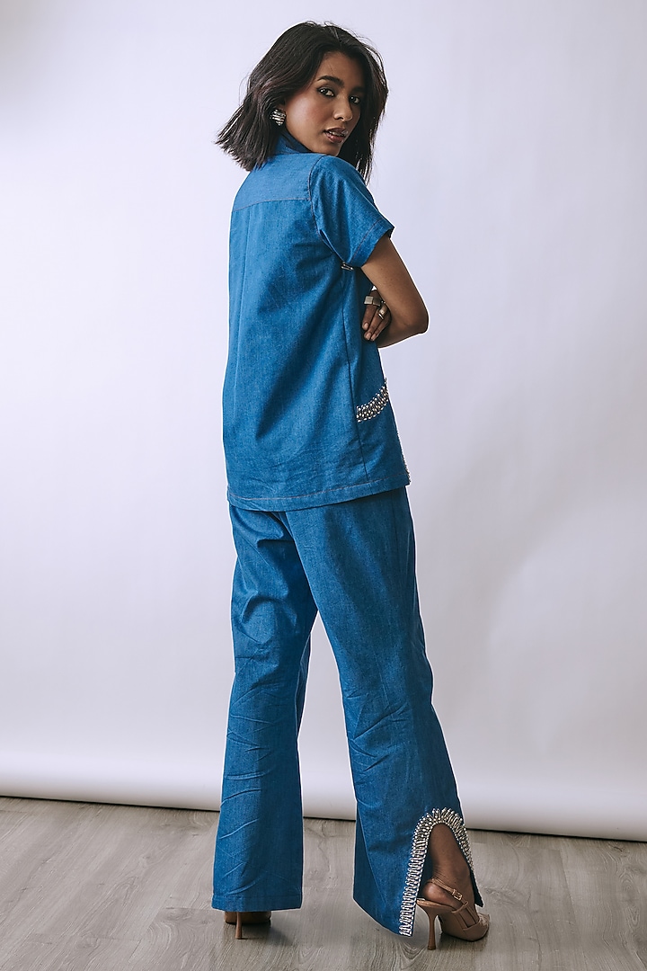 Riviera Blue Denim Embellished Co-Ord Set by Babita Malkani at Pernia's Pop Up Shop