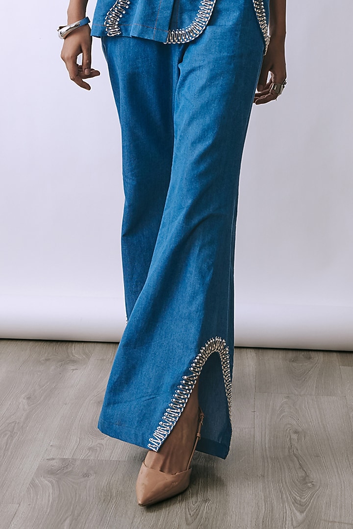 Riviera Blue Denim Embellished Co-Ord Set by Babita Malkani at Pernia's Pop Up Shop