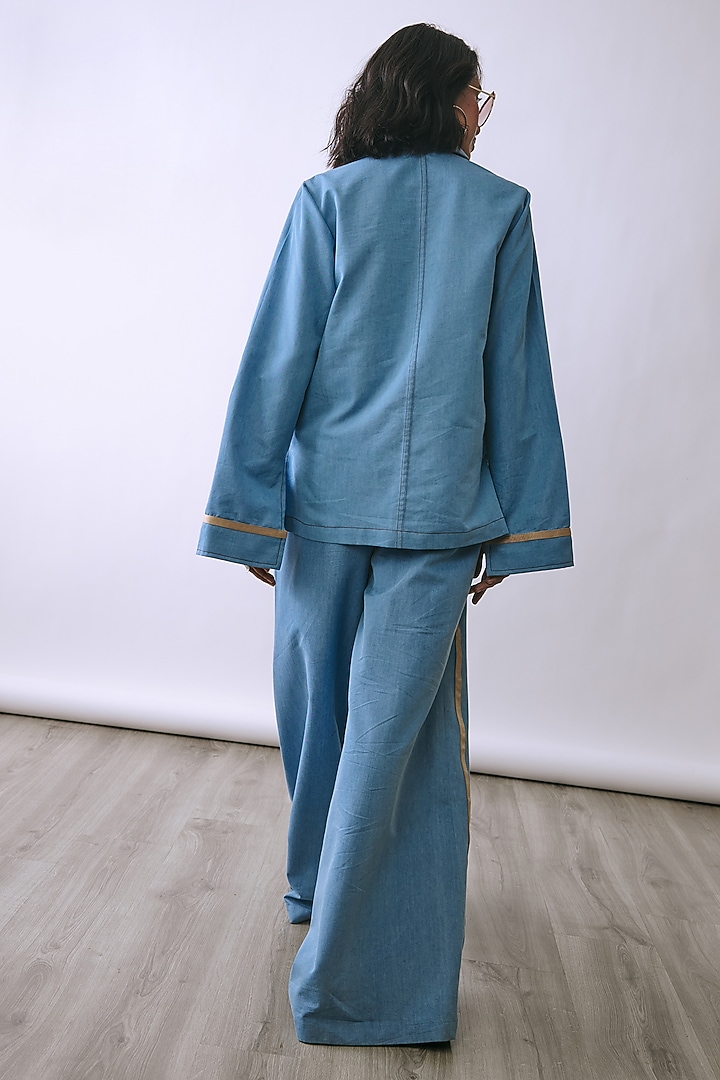 Powder Blue Denim Embellished Co-Ord Set by Babita Malkani at Pernia's Pop Up Shop
