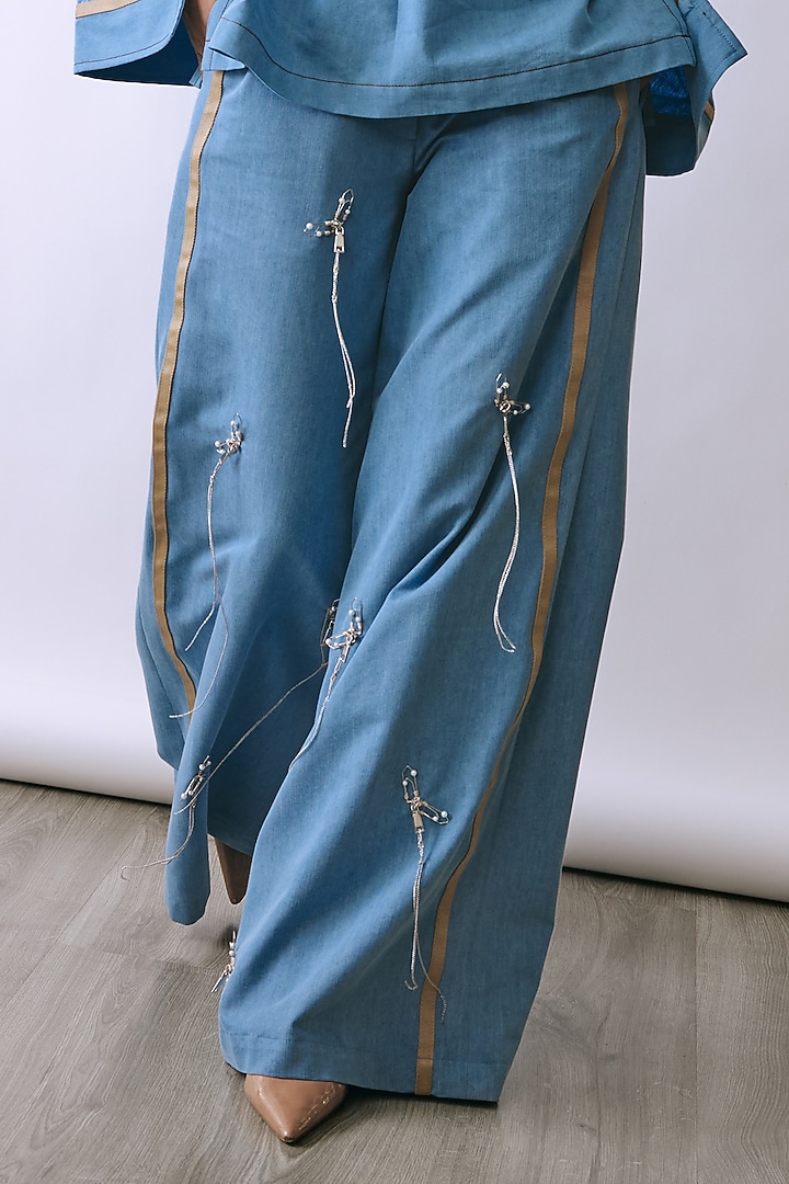 Powder Blue Denim Embellished Co-Ord Set by Babita Malkani at Pernia's Pop Up Shop