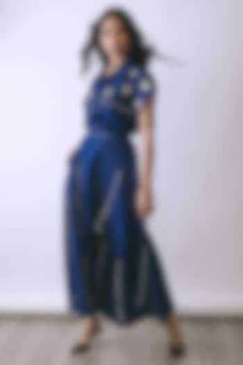 Deep Indigo Denim Embellished Skirt Set by Babita Malkani at Pernia's Pop Up Shop