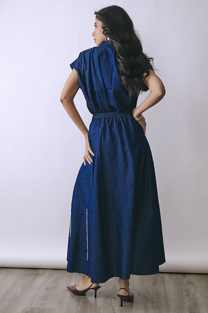 Deep Indigo Denim Embellished Skirt Set by Babita Malkani at Pernia's Pop Up Shop