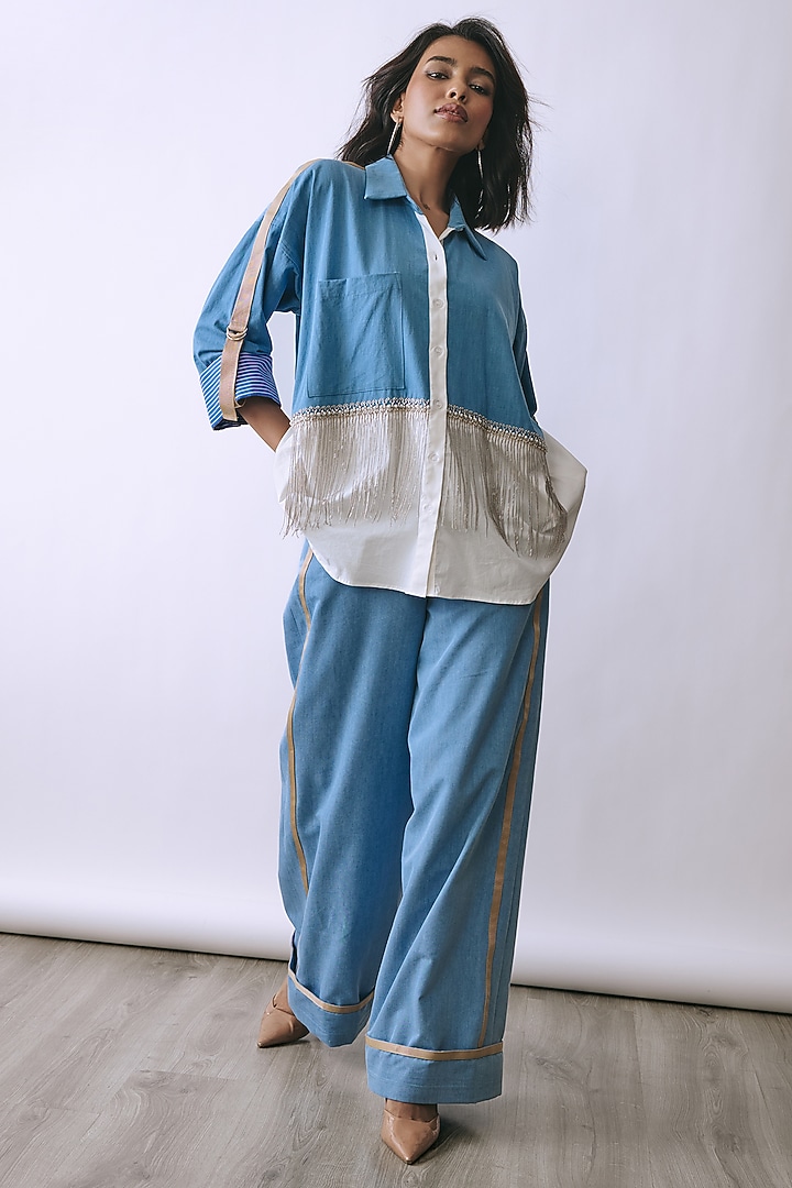 Ice Wash Denim Embellished Co-Ord Set by Babita Malkani at Pernia's Pop Up Shop