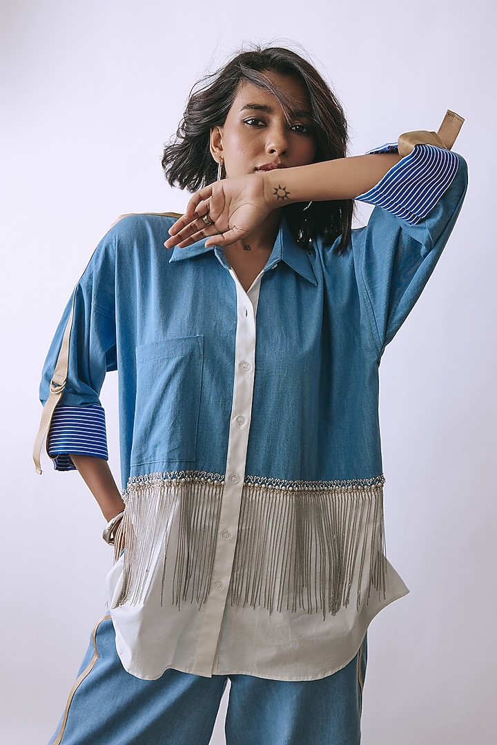 Ice Wash Denim Embellished Co-Ord Set by Babita Malkani at Pernia's Pop Up Shop