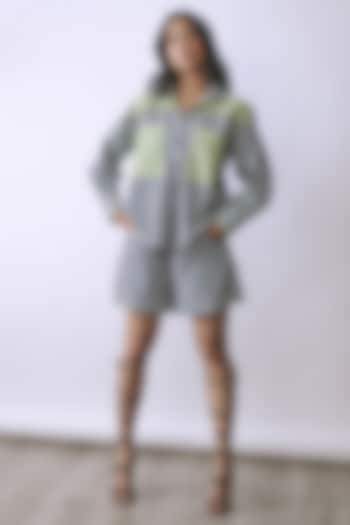 Lime & Charcoal Cotton Embellished Co-Ord Set by Babita Malkani at Pernia's Pop Up Shop