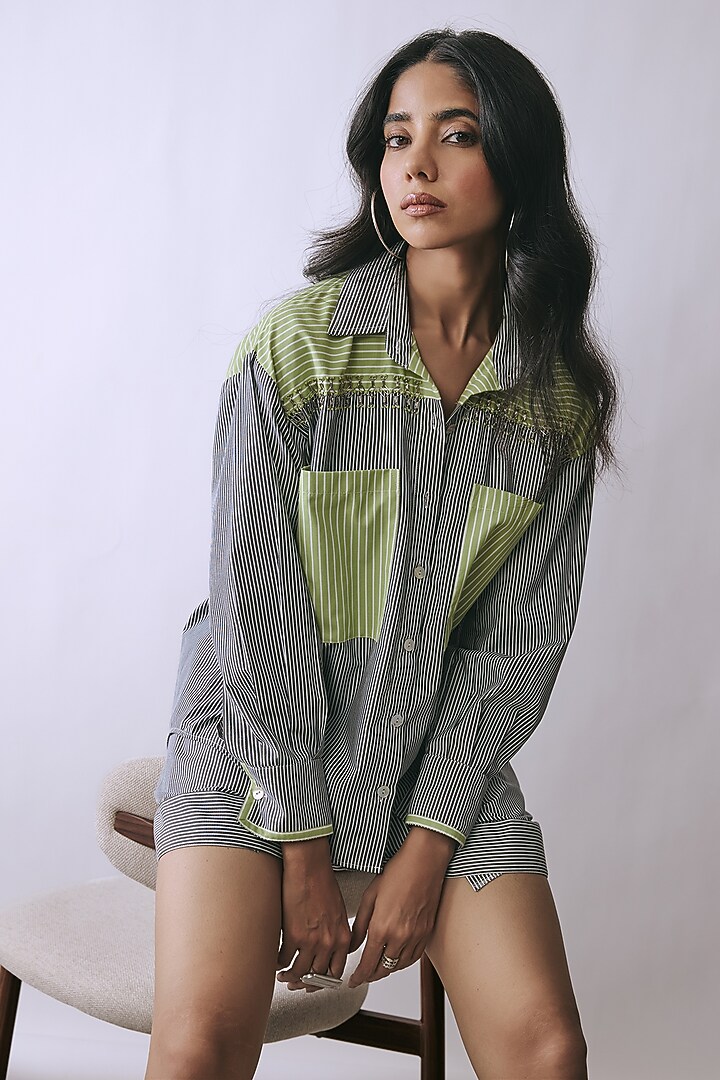 Lime & Charcoal Cotton Embellished Co-Ord Set by Babita Malkani at Pernia's Pop Up Shop