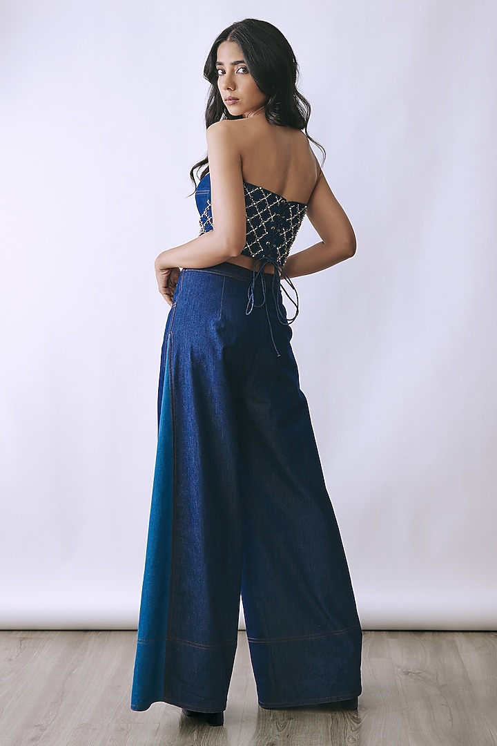 Deep Indigo Denim Embellished Co-Ord Set by Babita Malkani at Pernia's Pop Up Shop