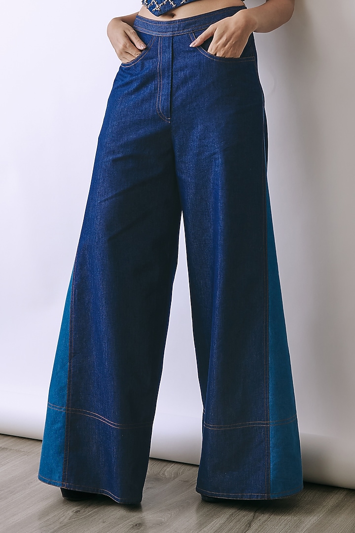 Deep Indigo Denim Embellished Co-Ord Set by Babita Malkani at Pernia's Pop Up Shop