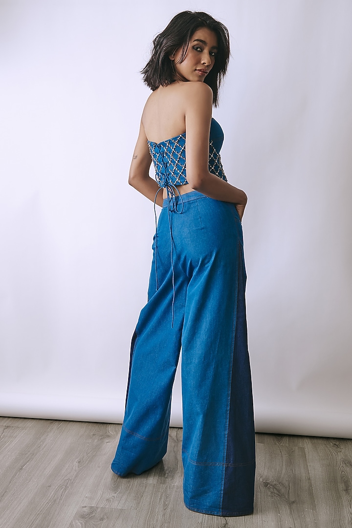 Riviera Blue Denim Embellished Co-Ord Set by Babita Malkani at Pernia's Pop Up Shop