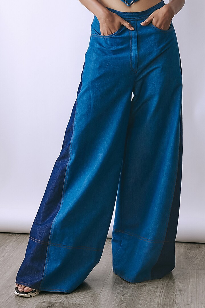 Riviera Blue Denim Embellished Co-Ord Set by Babita Malkani at Pernia's Pop Up Shop