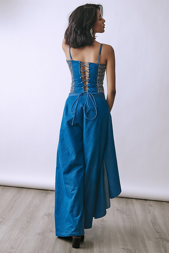 Riviera Blue Denim Embellished Co-Ord Set by Babita Malkani at Pernia's Pop Up Shop