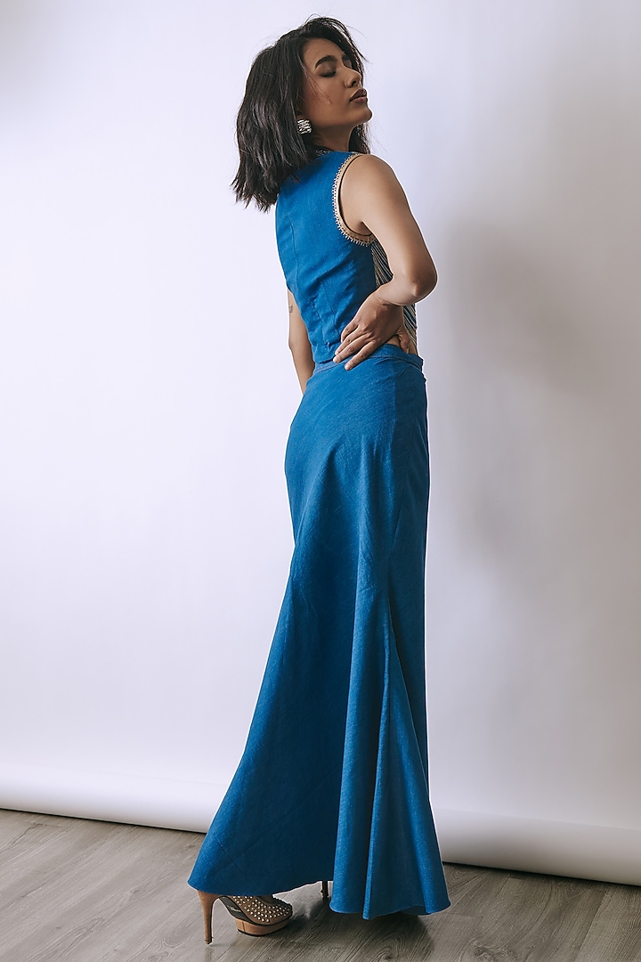 Riviera Blue Denim Skirt Set by Babita Malkani at Pernia's Pop Up Shop