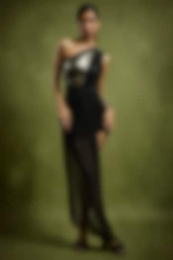 Metallic Copper Foil Georgette Embellished Bandeau Vacation Dress by Babita Malkani at Pernia's Pop Up Shop