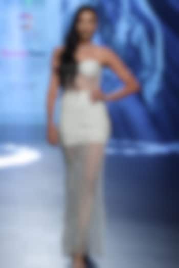 Ivory Tulle Crystal Embellished Corset Party Wear Dress by Babita Malkani at Pernia's Pop Up Shop