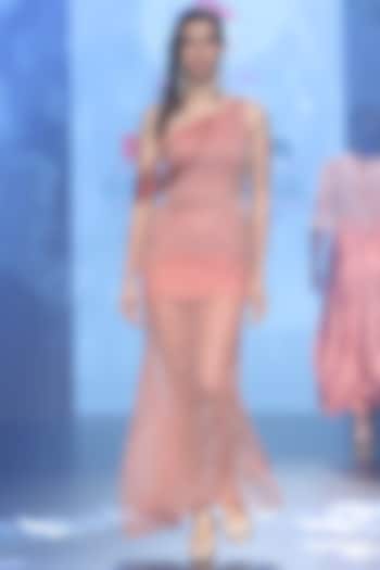 Nectarine Tulle Crystal Hand Embroidered One-Shoulder Wedding Gown by Babita Malkani at Pernia's Pop Up Shop
