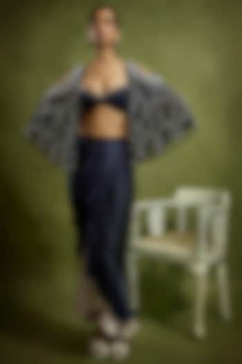 Navy Blue Satin Draped Skirt Set by Babita Malkani at Pernia's Pop Up Shop